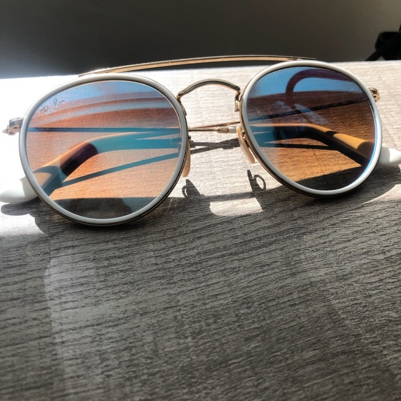 Ray Ban- Blue/Gold Round Double Bridge Sunglasses - Picture 3 of 4